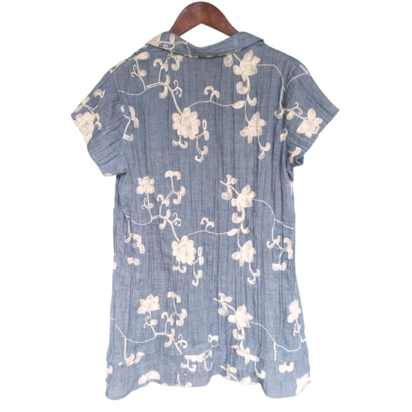 Floral Embroidered Chambray Guazey Cotton Mini Dress - Picture 3 of 5